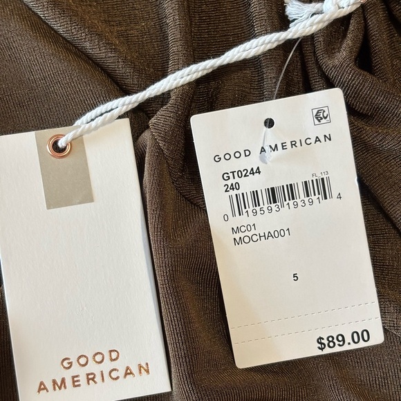 NWT Good American Long Sleeve Front Knot Blouse Shirt Mocha Brown Sz 5 (2X) - Picture 5 of 7